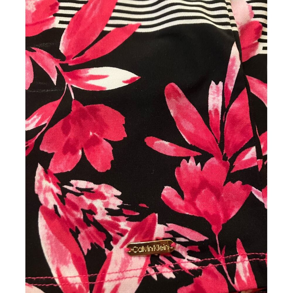 Calvin Klein Women's Pink/Blk/White Floral Striped Flutter Sleeve Bouse | Size M - Picture 8 of 11